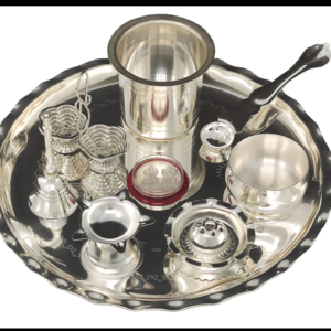 Silver Puja thali and accessories